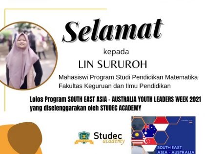 Lin Sururoh delegasi   “SOUTH EAST ASIA—AUSTRALIA YOUTH LEADERS WEEK 2021” dari Pmat UAA